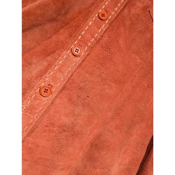 Brandon Thomas Suede Leather Button-Up Shirt in Rustic Orange Mens XL Polyester - Picture 7 of 12
